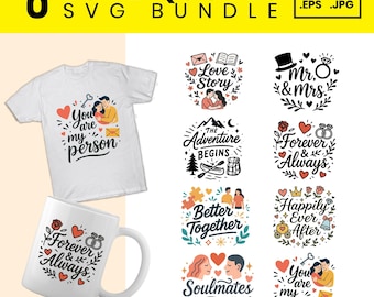 Minimalist Wedding SVG Bundle: Love Quotes, Mr & Mrs Designs (Digital Download)