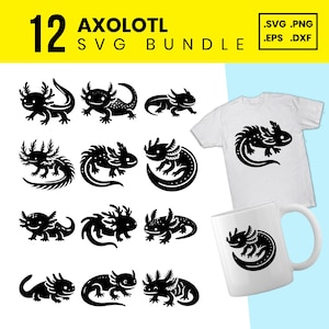Paquete SVG de ajolote, 12 imágenes prediseñadas de ajolote adorables, SVG de ajolote kawaii, SVG de anfibio divertido para Cricut, paquete de ajolote, SVG de animal