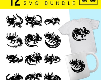Bundle SVG Axolotl, 12 cliparts Axolotl mignons, Kawaii Axolotl SVG, SVG amphibiens drôle pour Cricut, Axolotl Bundle, svg Animal