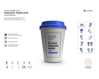 12 Oz Paper Cup Mockup Template Bundle with Editable Background and Colors