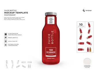 Juice Bottle Mockup Template Bundle with Editable Background and Colors