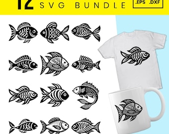 12 Fish SVG Bundle – Cute Fish Silhouette Clipart, Ocean Animal Cut Files for Cricut and Silhouette