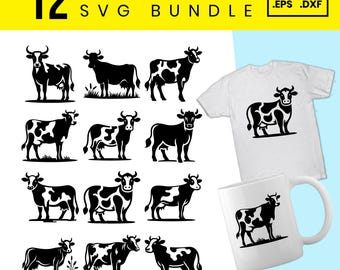 Bundle SVG vache : fichiers clipart animaux de la ferme, Cricut & Silhouette (téléchargement numérique)