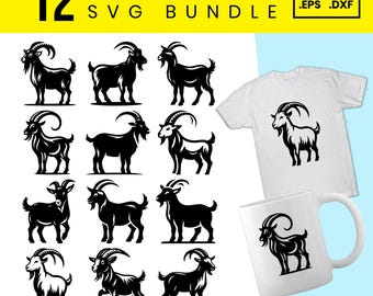 Bundle SVG chèvre : Clipart animaux de ferme, fichiers de coupe silhouette (téléchargement numérique