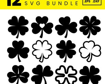 12 Shamrock SVG Bundle: St Patrick's Day Clipart, Lucky Clover Cut Files (Digital Download)