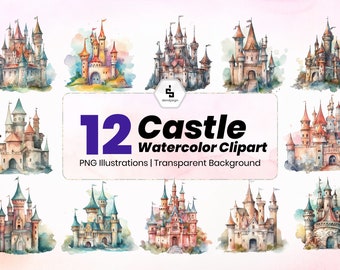 Watercolor Castle PNG | Watercolor Castle Clipart Watercolor | 12 High Quality transparent png for Commercial Use | Instant Digital Download