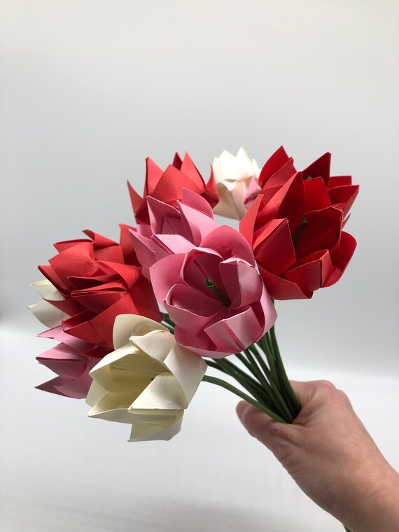 Origami Bouquet Red Pink & Cream Flower Bouquet 