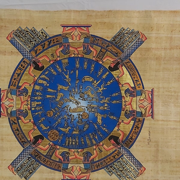 Pintura de papiro egipcio, pintura del zodíaco de Dendera, arte de papiro egipcio