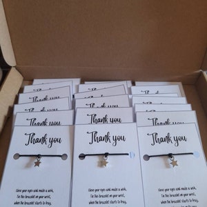 Thank you wish bracelets, thank you gifts, bulk thank you, Party bags, resale, Keepsake. Bulk. Wholesale, Friendship, gifts in bulk