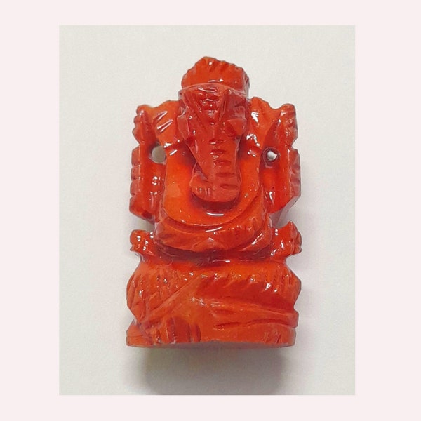 Handmade Ganesh Ji Carving Statue, Birthstone Gift Statue, Red Coral Ganesh Ji Gemstone Statue, Red Gemstone Statue, Beautiful Coral Statue