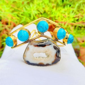 Wholesale 18k Yellow Gold Plated Bangle, Oval Cut Turquoise Gemstone Bangle, Everyday Bangle, Druzie Stone Bangle, Anniversary Gift Bangle