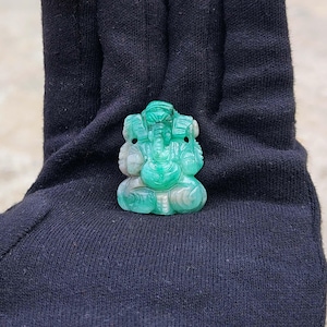 Hand Carved Emerald Ganesha, Natural Emerald Stone Lord Ganesh Pendant, Pooja Room, Temple Statue, Green Emerald Ganesh Idol, Spirituality