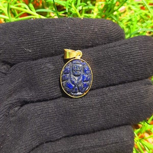 Pingente Lord Hanuman Ji, Pingente Natural Lápis-Lazúli Hanuman Escultura, Joias de Pedras Preciosas Azuis, Pingente Masculino Feminino, Pingente Banhado a Ouro, Presente