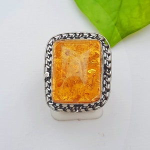 Handmade Baltic Amber Ring, Orange Stone Ring, Designer Ring, Silver Plated Ring, Promise Ring, Baltic Amber  Gemstone Jewelry, Party Wear