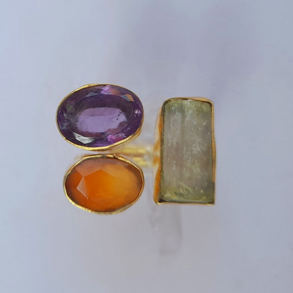 Bijoux en sélénite faits main, bague unique, bague réglable, bague multicolore, bague en coraline de créateur, bague meilleur ami, bague en verre violet, soldes