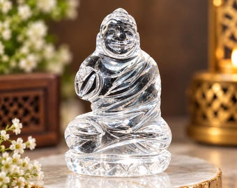 Hand Carved Crystal Quartz Buddha Statue , Meditation Decor, Healing Idol Sculpture, Clear Quartz Buddha Figurine, Mini Buddha Statue, Gifts