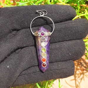 Amethyst Point Pendant, Chakra Pendant, Silver Plated Pendant, Natural Chakra Amethyst Gemstone Jewelry Necklaces, 7 Chakra, Healing Crystal