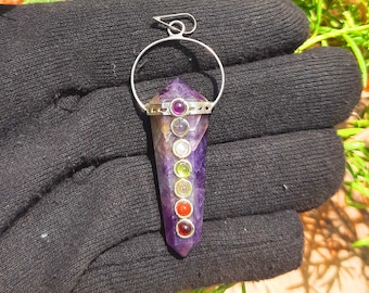 Amethyst Point Pendant, Chakra Pendant, Silver Plated Pendant, Natural Chakra Amethyst Gemstone Jewelry Necklaces, 7 Chakra, Healing Crystal