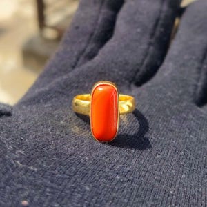 Anillo de coral, anillo de regalo de boda, joyería de coral rojo, anillo de latón chapado en oro de 18k, anillo de compromiso, anillo para uso diario, anillo para fiestas, regalo