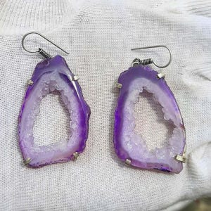 Schöne Druzy Edelstein Ohrringe, Designer Silber Ohrringe, Frauen Schmuck, Weihnachtsgeschenk Ohrringe, Lila Druzy Schmuck, Braut Hochzeit