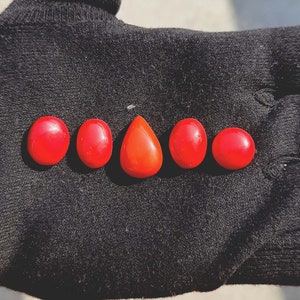 Red Oval Coral Cabochon , Red Coral Gemstones, Amazing Cabochon, Unique Shape Cabochon, Firve Pieces Cabochon, Rise For Size, Jewelry Making