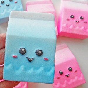 Kawaii Bath Bomb Bath Bombs Milk Carton Vegan Cute Handmade Gift Kids Children Scented Scent Scent White Chocolate Raspberry