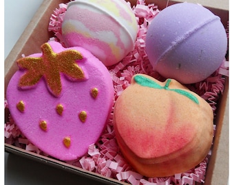 Bath Bomb Gift Sets Bath Bomb Set Gift Box For Her Vegan Peach Strawberry Marshmallow Lavender Scented Vegan Handmade Scents Birthday Gift