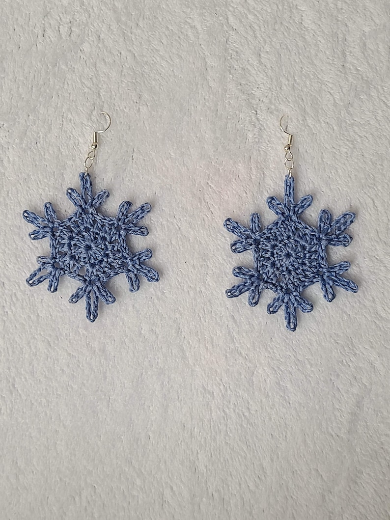 Crocheted Handmade Snowflake Dangle Earrings image 1