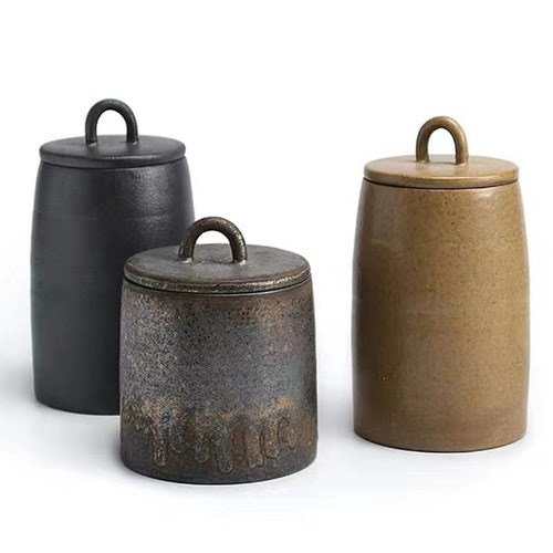 Ceramic Container With Lid Kitchen Canister Pottery Herb Etsy