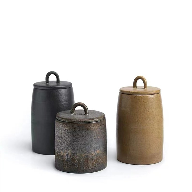 Stoneware Storage Jar With Lid/Ceramic Jars With Lid/Tea Container/Coffee Jar/Sugar Jar/Kitchen Canister/Tea Canisters 