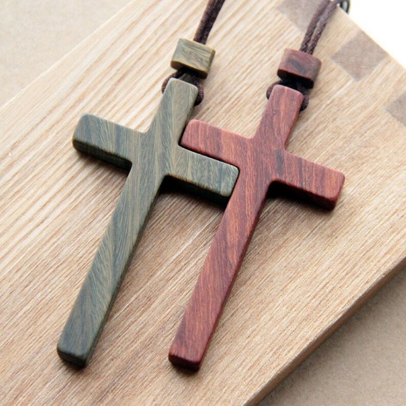 Wood Cross Pendant Necklace/religious Necklace/cross Etsy