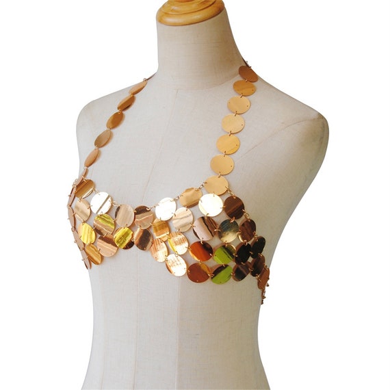 Buy Festival Sequins Tops/rave Outfit/sequins Tops/body Chain Halter  Top/gold Rave Top Online in India 