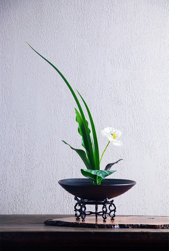 Ceramic Ikebana Vase/ink Pattern Traditional Japanese Flower Arrangement/snack  Plate/kenzan Flower Frog Included -  Denmark