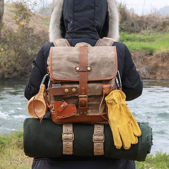 2 Colors/waterproof Waxed Canvas & Genuine Leather Bushcraft 