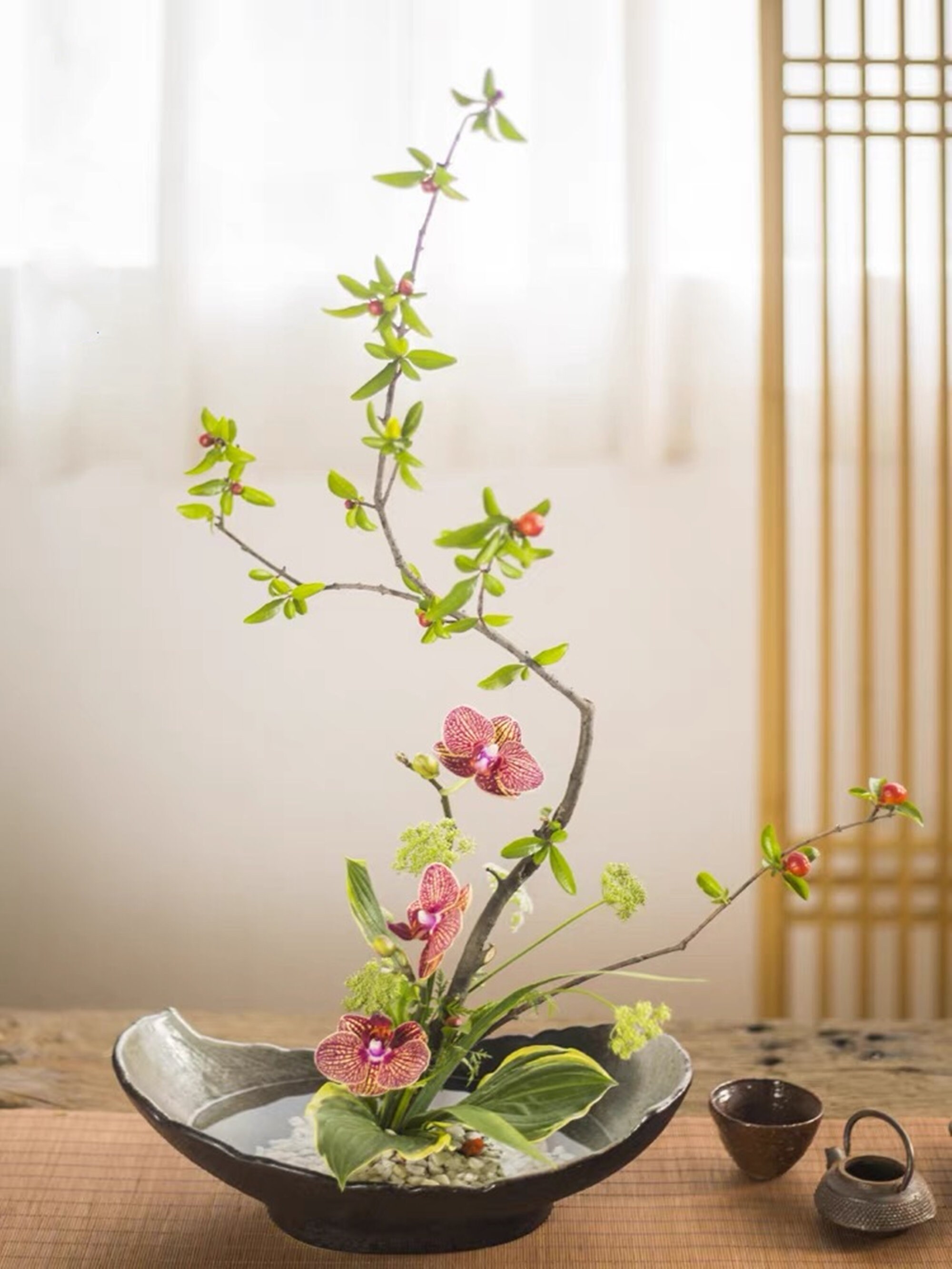 Vintage Japanese Wide Ikebana Vase W11.5 Flower Arrangement Posey Planter