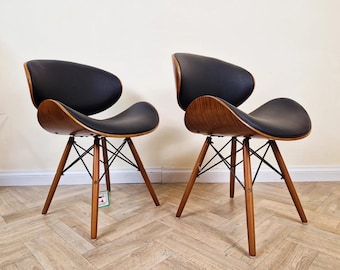 Eames Dining Chair Faux Leather Wooden Nordic Mid Century Vintage Walnut Accent