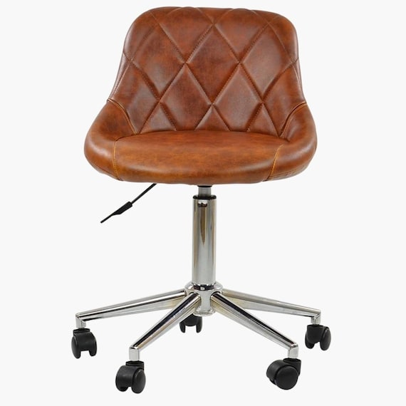 Office Chair Desk Chair Faux Leather Brown Black Vintage Home Swivel With Wheels Mid Century Boardroom Gas Powered Seat Breathable Armchair Etsy