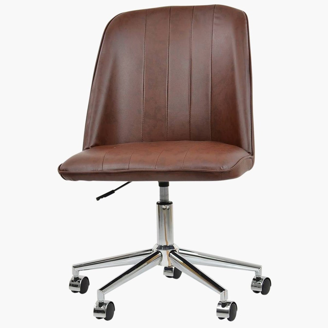 Brown Faux Leather Office Chair Static Vintage Industrial Retro Swivel
