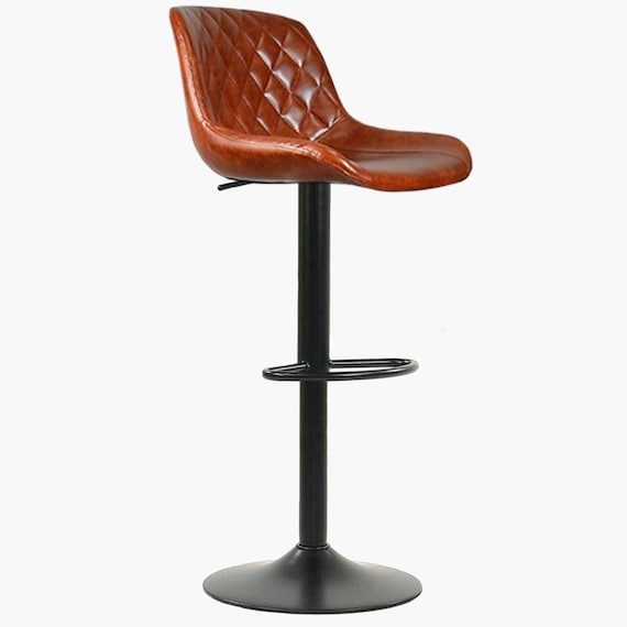 Bar Stools Faux Leather Brown Breakfast Bar Kitchen Stool With Backs Swivel Black Base Adjustable Retro Vintage Industrial Gas Lift Chair Etsy
