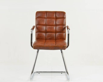 Leather Office Chair Desk Chair Faux Vintage Brown Black Mid Century Home With Arms Boardroom Seat Padded Armchair