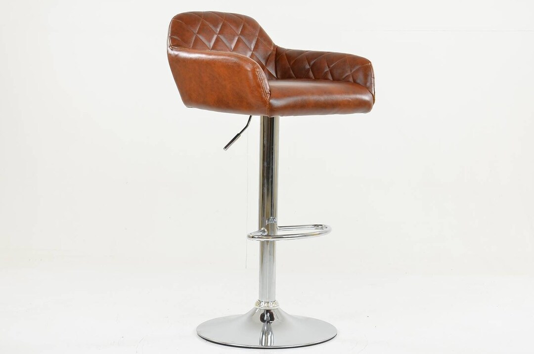 Brown Leather Breakfast Bar Stool Seat Vintage Industrial Etsy