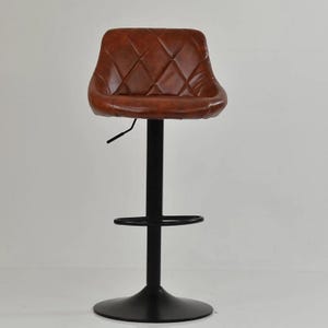Faux Leather Breakfast Bar Stool – Vintage Brown Adjustable Swivel Kitchen Counter Stools with Industrial Black Base image 1