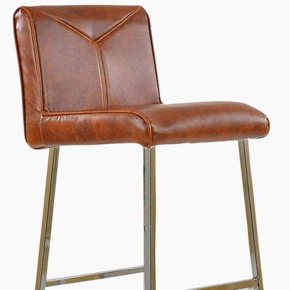 Brown Leather Breakfast Bar Stool Seat With Chrome Legs Etsy UK