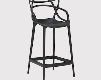 Black Breakfast Bar Stool Masters Style Kitchen Chair Restaurant Pub Outdoor Dining Cafe Plastic