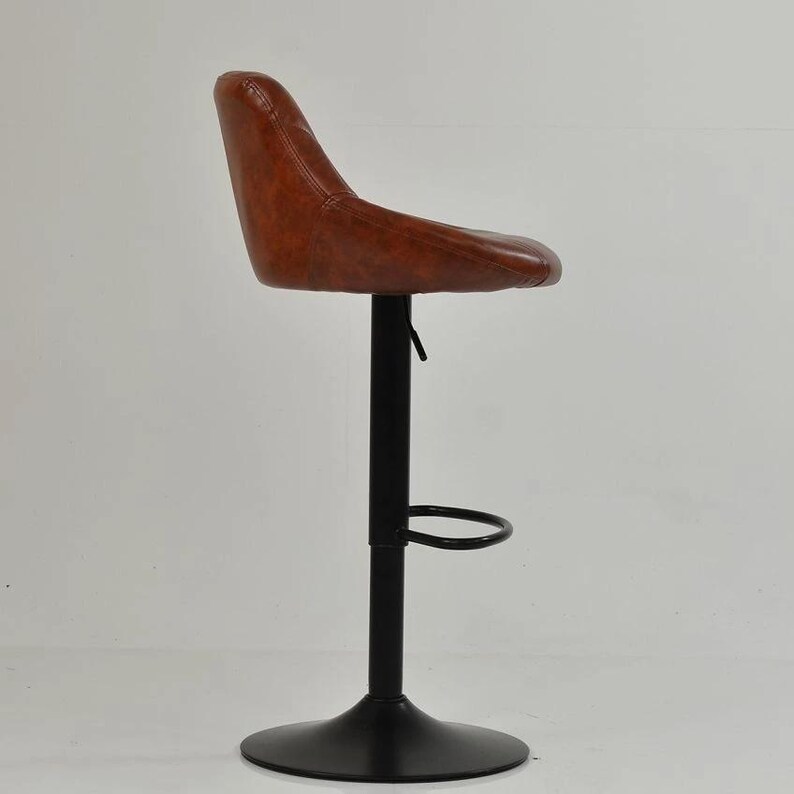 Faux Leather Breakfast Bar Stool – Vintage Brown Adjustable Swivel Kitchen Counter Stools with Industrial Black Base image 3
