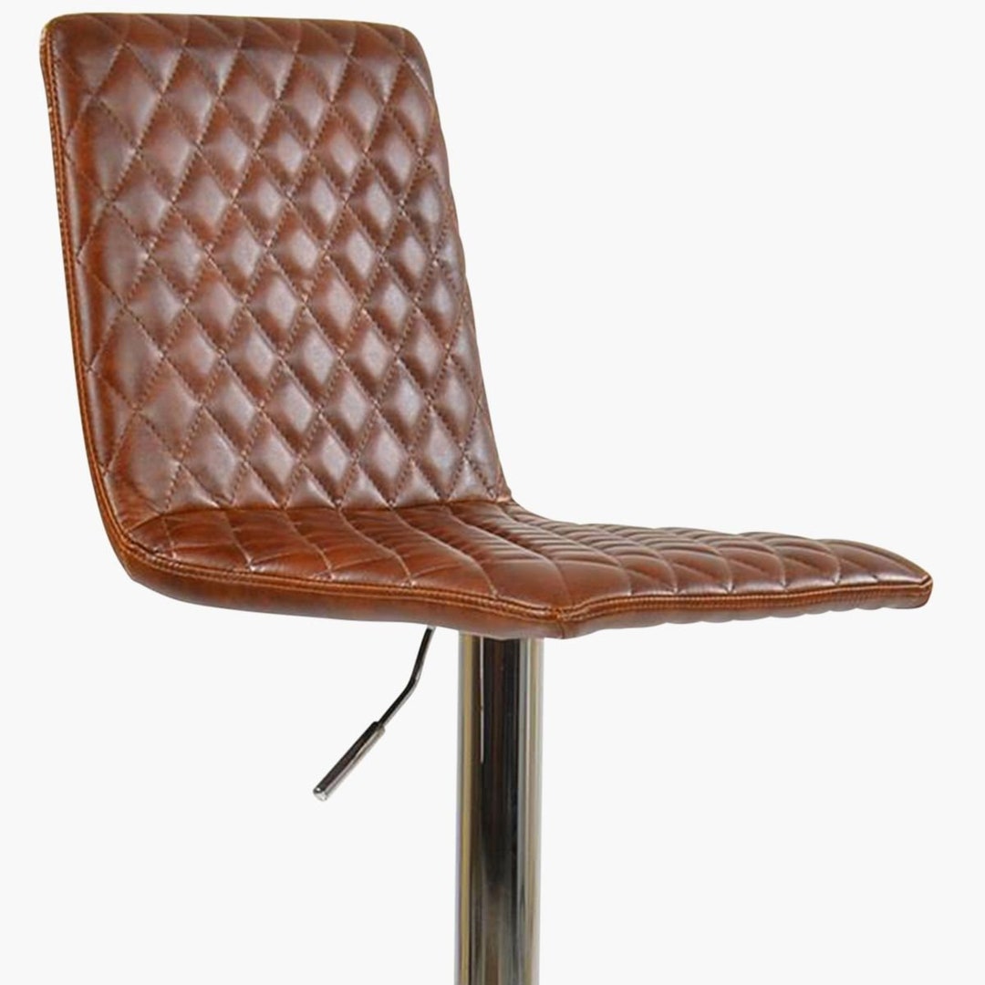 Brown Leather Breakfast Bar Stool Buttoned Seat Vintage Etsy UK