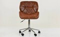 Vintage Brown Faux Leather Office Chair – Swivel Adjustable Desk Chair with Wheels, Industrial Mid-Century Chrome Base