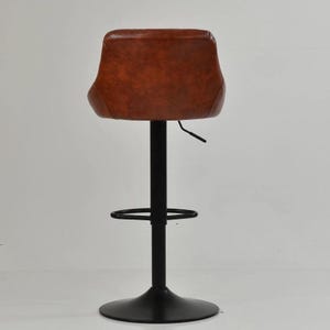 Faux Leather Breakfast Bar Stool – Vintage Brown Adjustable Swivel Kitchen Counter Stools with Industrial Black Base image 4