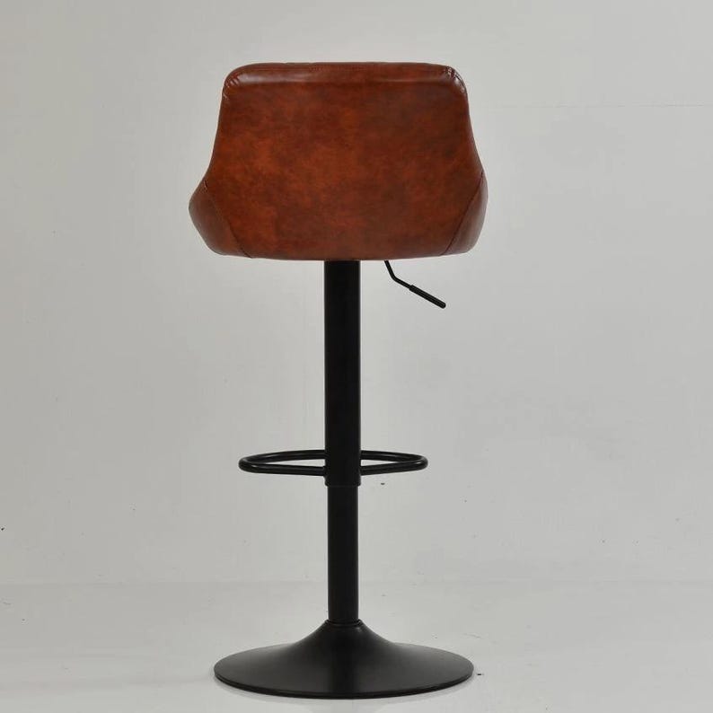 Faux Leather Breakfast Bar Stool – Vintage Brown Adjustable Swivel Kitchen Counter Stools with Industrial Black Base image 4