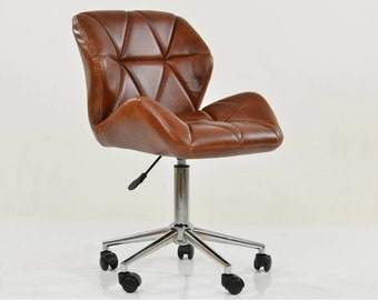 Leather Office Chair Desk Chair Faux Brown Black Vintage Home Swivel With Wheels Mid Century Boardroom Gas Powered Seat Breathable Armchair